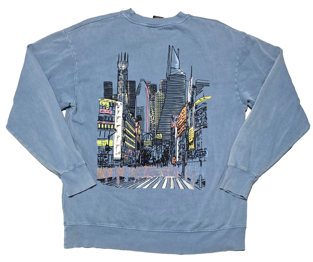 Zara Men's "Random Tokyo" Graphic Sweatshirt, Blue Size Medium